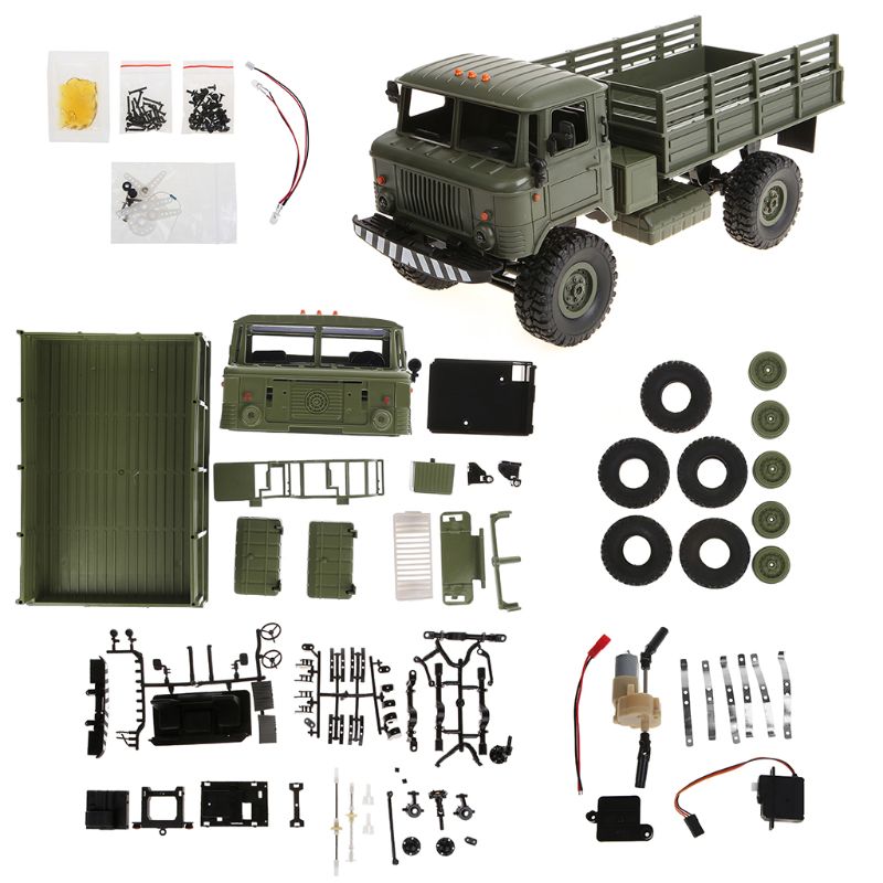 Rc Hobby Grade Truck - WPL ชุด B-24รถบรรทุกทหารควบคุมระยะไกลแบบ DIY รถออฟโรด mobil
